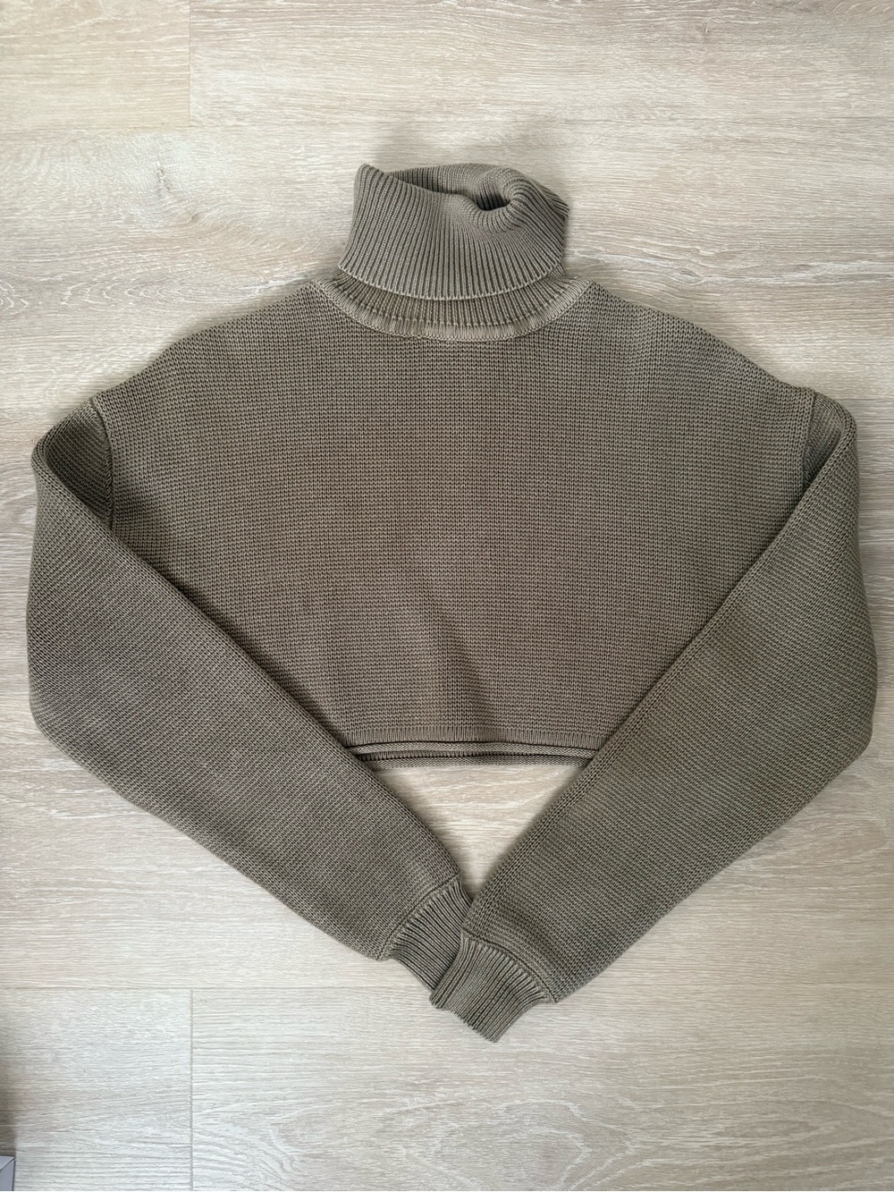 Zara Cropped Turtleneck Sweater in Olive Taupe